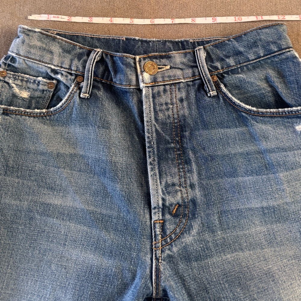 MOTHER Distressed Blue Cropped Flare Jeans - Picture 6 of 8